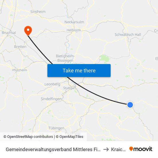 Gemeindeverwaltungsverband Mittleres Fils-Lautertal to Kraichtal map