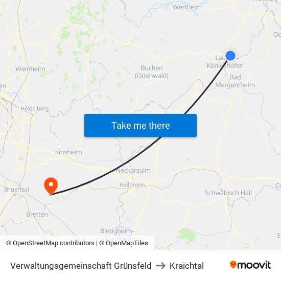 Verwaltungsgemeinschaft Grünsfeld to Kraichtal map