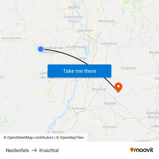 Neidenfels to Kraichtal map