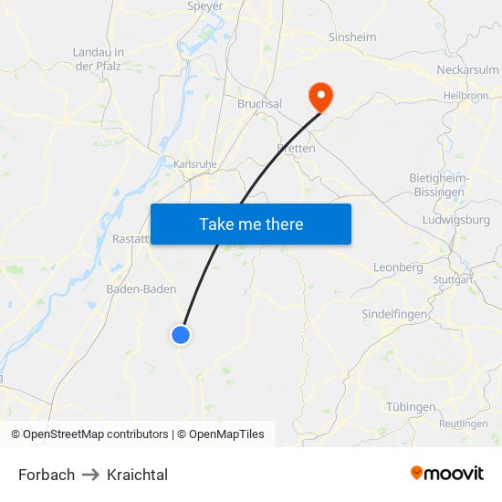 Forbach to Kraichtal map