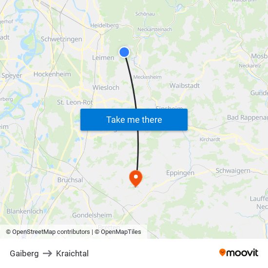 Gaiberg to Kraichtal map