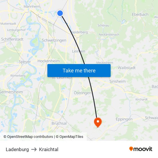 Ladenburg to Kraichtal map