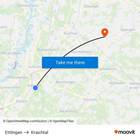Ettlingen to Kraichtal map