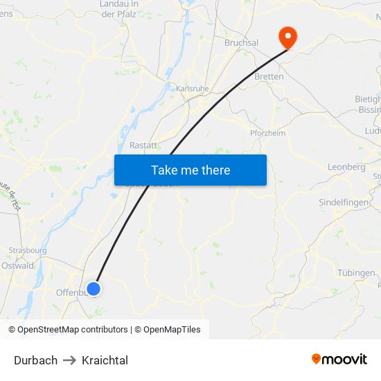 Durbach to Kraichtal map