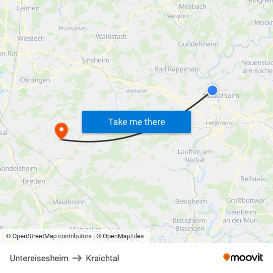 Untereisesheim to Kraichtal map