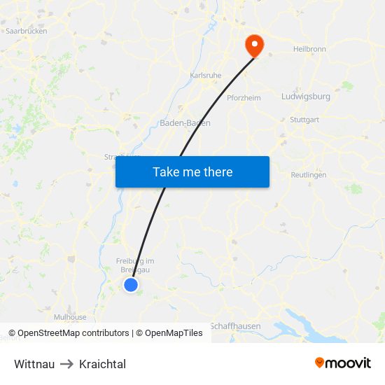 Wittnau to Kraichtal map