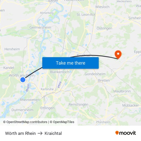 Wörth am Rhein to Kraichtal map