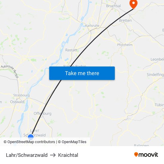 Lahr/Schwarzwald to Kraichtal map