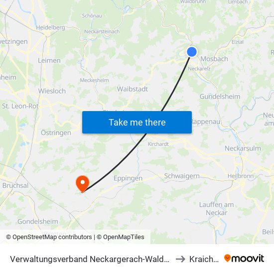 Verwaltungsverband Neckargerach-Waldbrunn to Kraichtal map