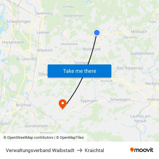 Verwaltungsverband Waibstadt to Kraichtal map