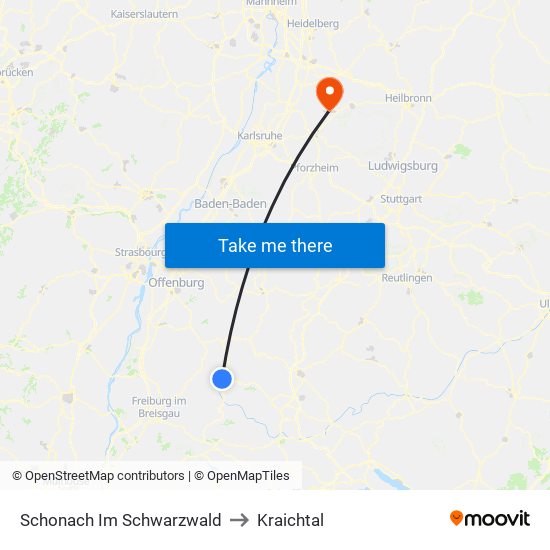 Schonach Im Schwarzwald to Kraichtal map