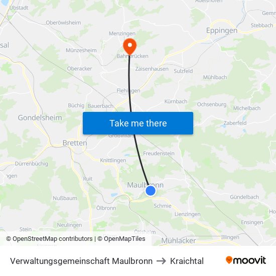 Verwaltungsgemeinschaft Maulbronn to Kraichtal map