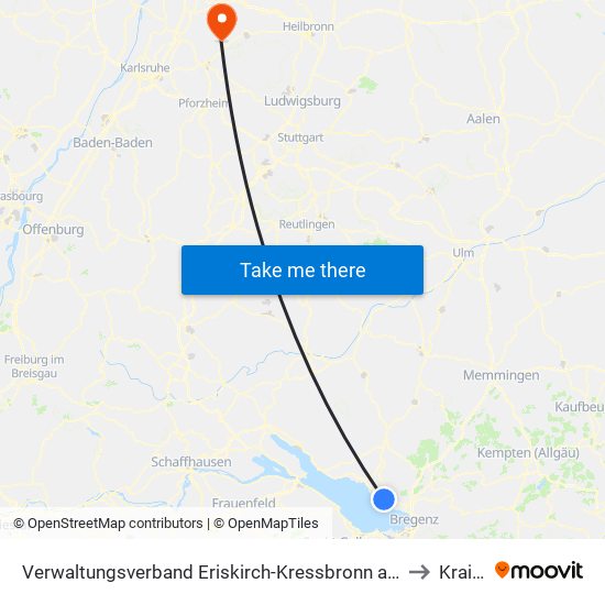 Verwaltungsverband Eriskirch-Kressbronn am Bodensee-Langenargen to Kraichtal map