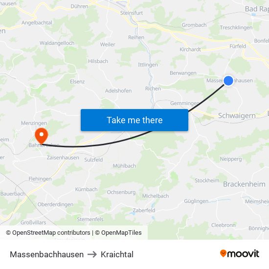 Massenbachhausen to Kraichtal map