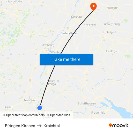 Efringen-Kirchen to Kraichtal map