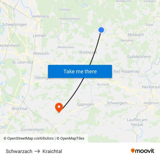 Schwarzach to Kraichtal map