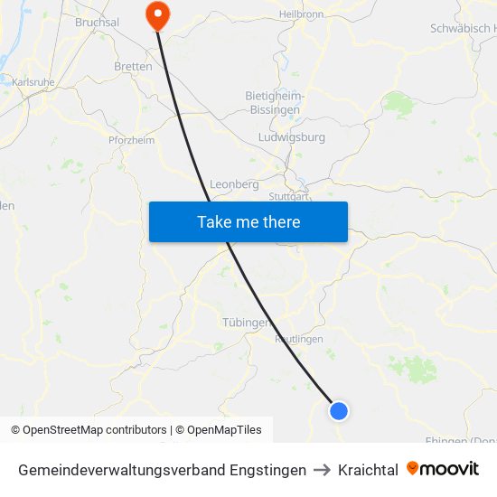 Gemeindeverwaltungsverband Engstingen to Kraichtal map