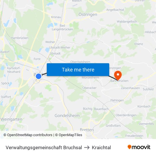 Verwaltungsgemeinschaft Bruchsal to Kraichtal map