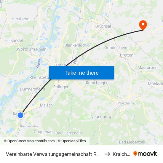 Vereinbarte Verwaltungsgemeinschaft Rastatt to Kraichtal map