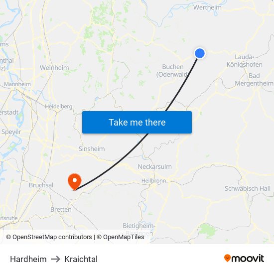 Hardheim to Kraichtal map