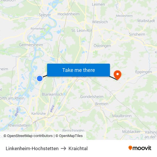 Linkenheim-Hochstetten to Kraichtal map