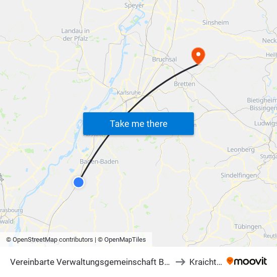 Vereinbarte Verwaltungsgemeinschaft Bühl to Kraichtal map