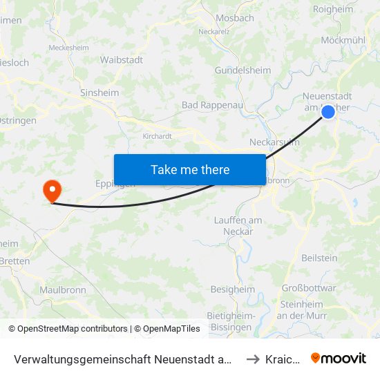 Verwaltungsgemeinschaft Neuenstadt am Kocher to Kraichtal map