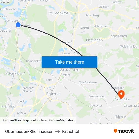 Oberhausen-Rheinhausen to Kraichtal map