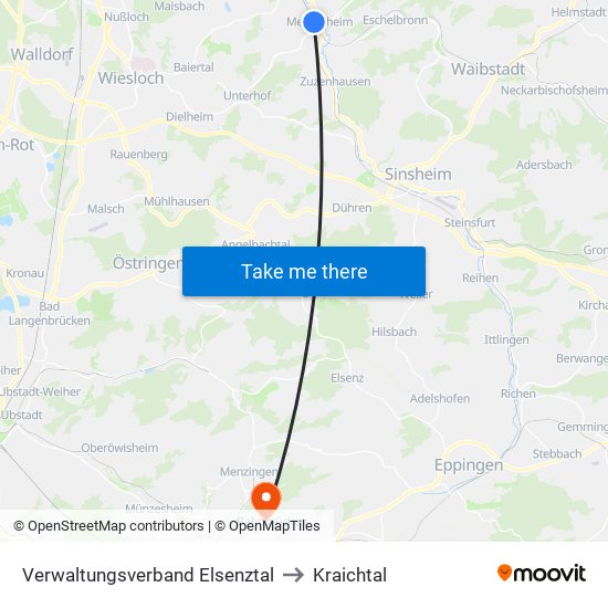 Verwaltungsverband Elsenztal to Kraichtal map