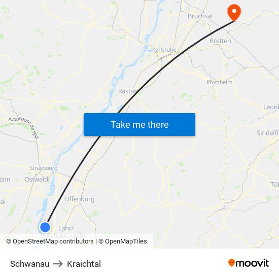 Schwanau to Kraichtal map