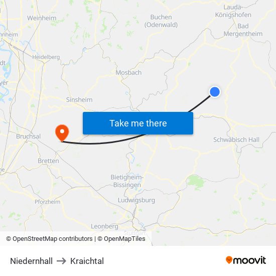 Niedernhall to Kraichtal map