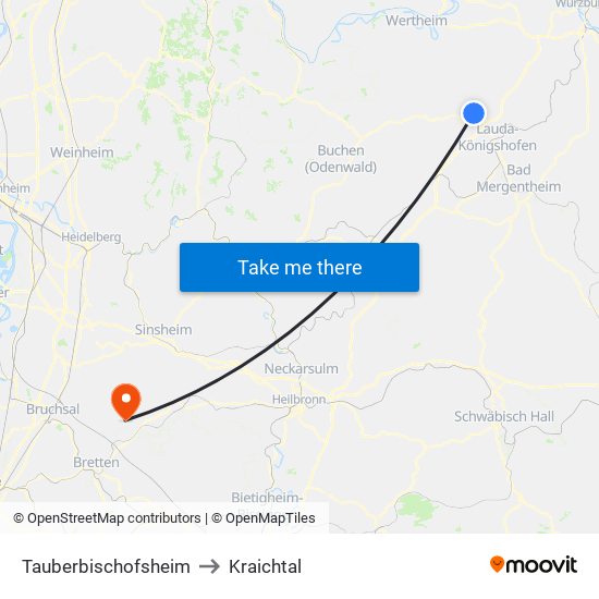 Tauberbischofsheim to Kraichtal map