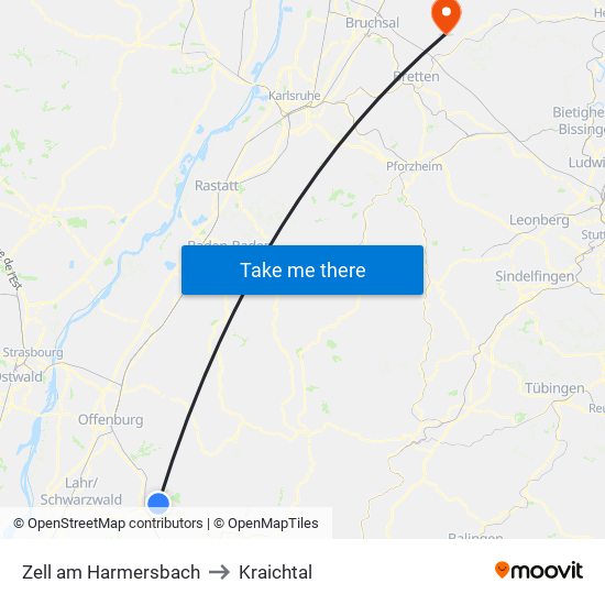 Zell am Harmersbach to Kraichtal map