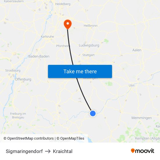 Sigmaringendorf to Kraichtal map