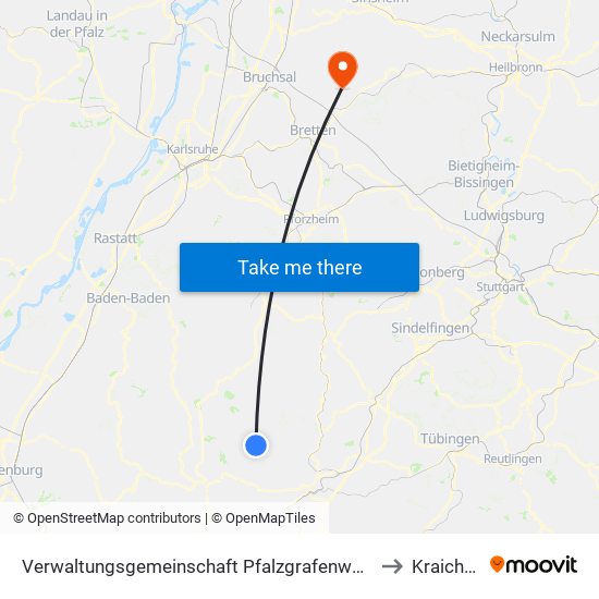 Verwaltungsgemeinschaft Pfalzgrafenweiler to Kraichtal map