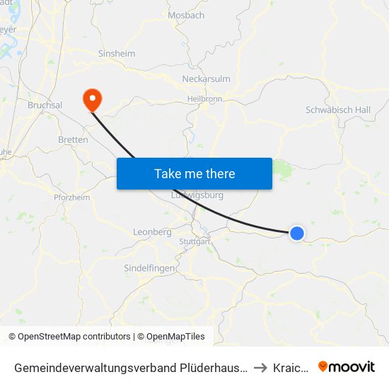 Gemeindeverwaltungsverband Plüderhausen-Urbach to Kraichtal map