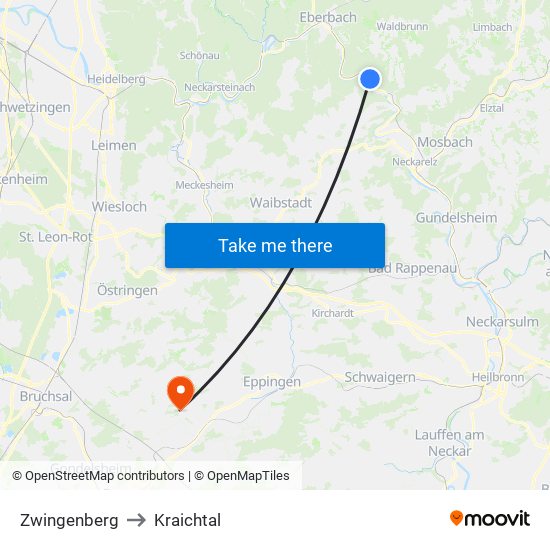 Zwingenberg to Kraichtal map
