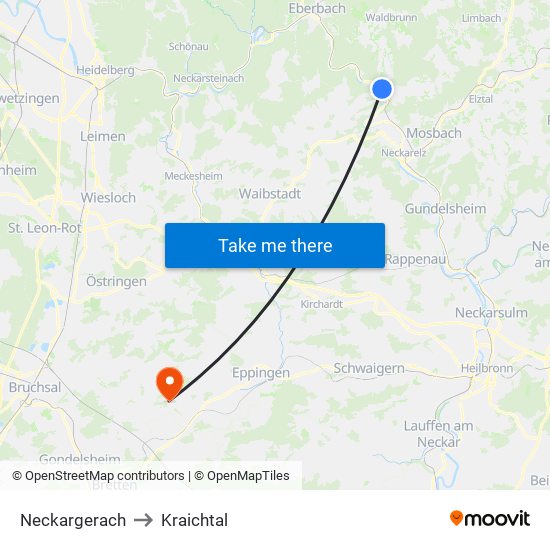 Neckargerach to Kraichtal map