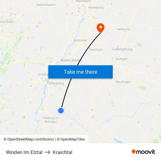 Winden Im Elztal to Kraichtal map