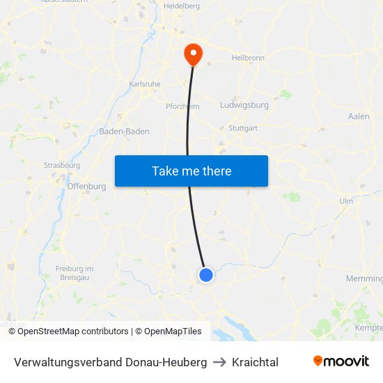 Verwaltungsverband Donau-Heuberg to Kraichtal map