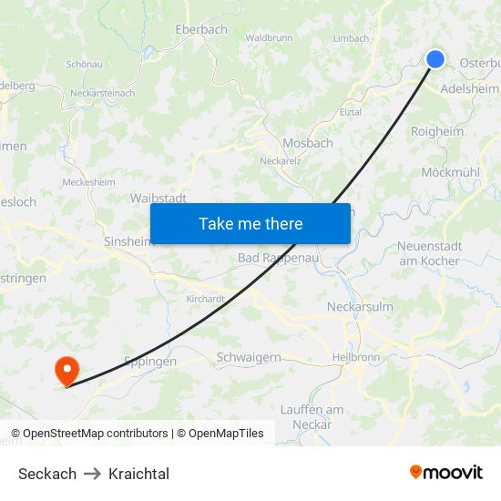 Seckach to Kraichtal map