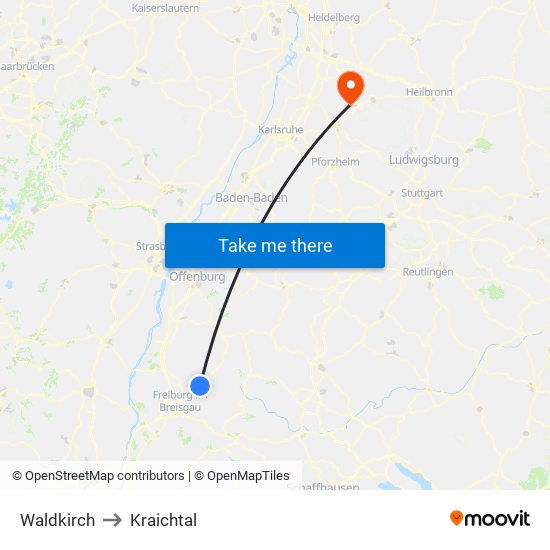 Waldkirch to Kraichtal map