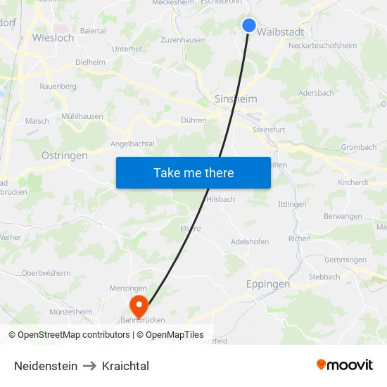 Neidenstein to Kraichtal map