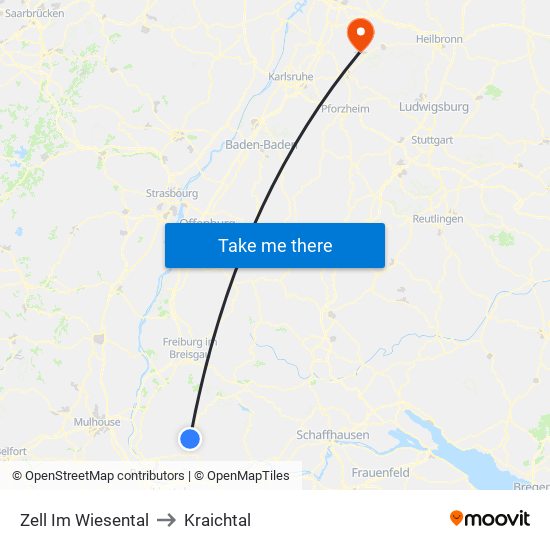 Zell Im Wiesental to Kraichtal map