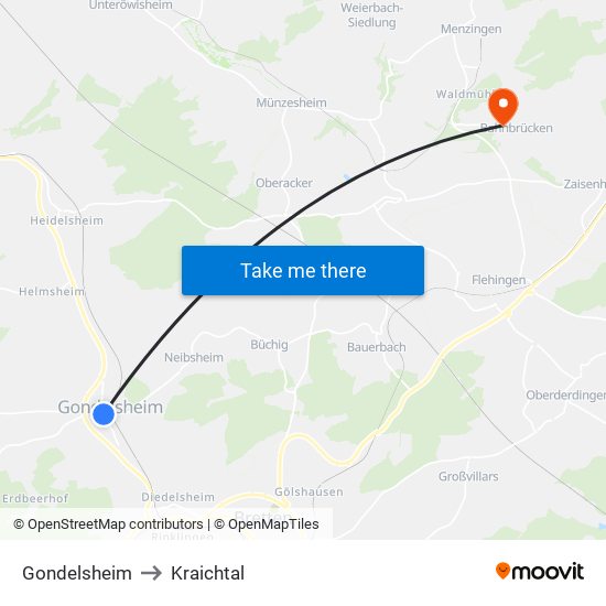 Gondelsheim to Kraichtal map
