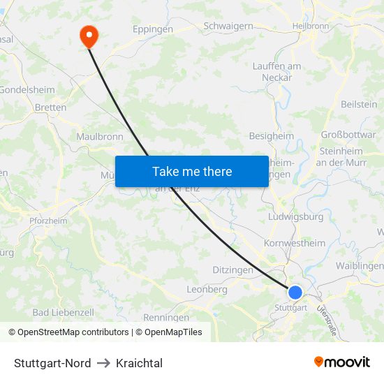 Stuttgart-Nord to Kraichtal map