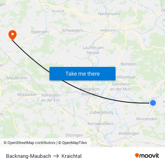 Backnang-Maubach to Kraichtal map
