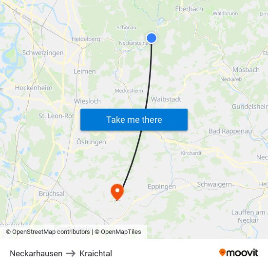 Neckarhausen to Kraichtal map