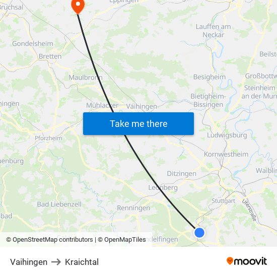 Vaihingen to Kraichtal map