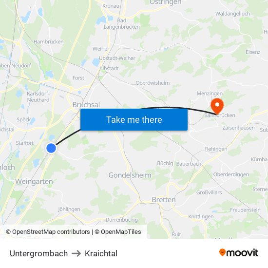 Untergrombach to Kraichtal map